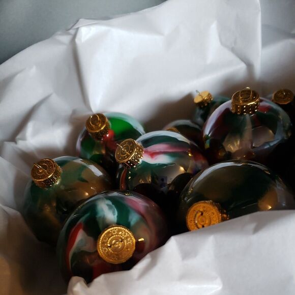 Vintage Glass Ball Christmas Ornament Lot of 11 Swirl Red Green Gold Iridescent - Picture 14 of 16